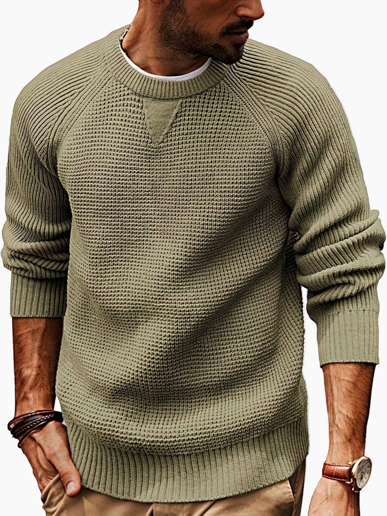 Męski sweter z dzianiny w stylu vintage, regular fit, z okrągłym dekoltem