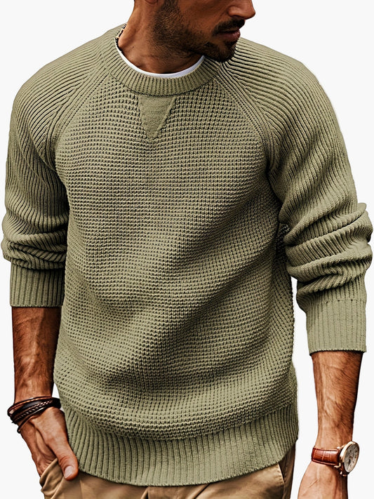Jersey de punto para hombre estilo vintage, ocio, ajuste regular, cuello redondo