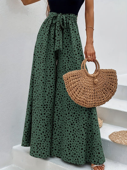 Dames elegante wijde broek met stippen en ceintuur – perfect voor lente & zomer