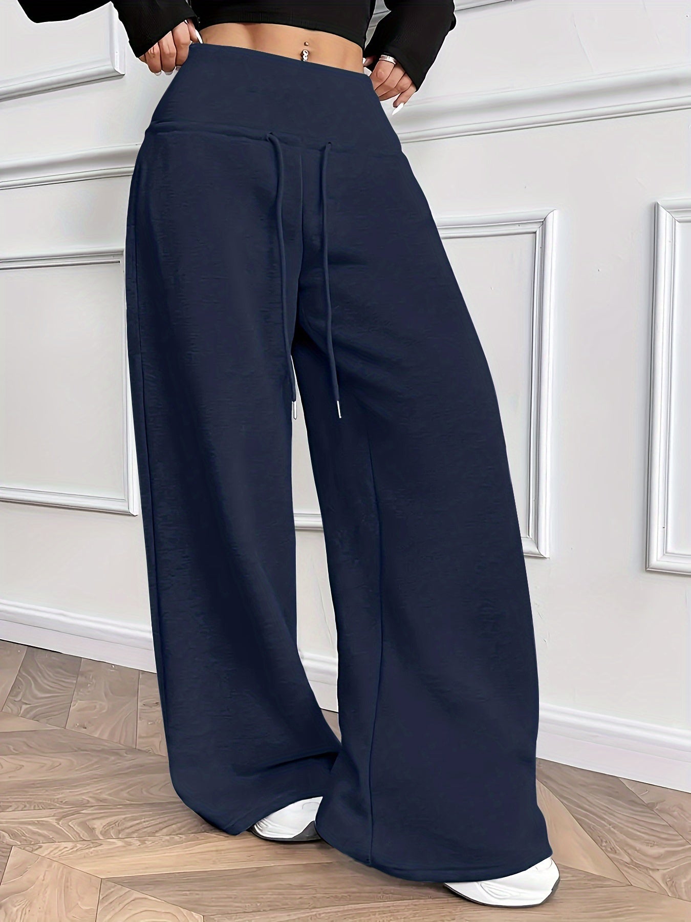 Dameswijde broek met trekkoord, losvallende pijpen