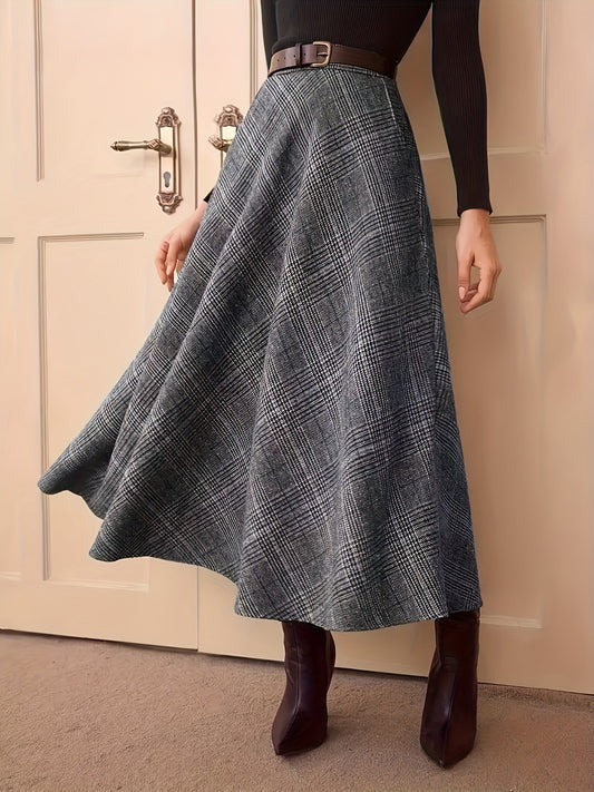 A-Linien Rock Damen Lang kariert Glockenrock Hohe Taille