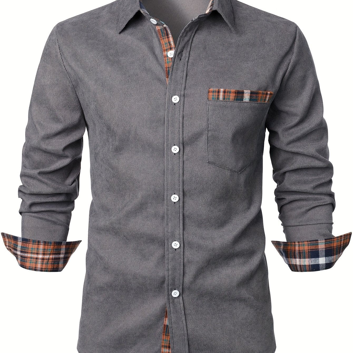 Camisa casual para hombre Modern Fit con detalles a cuadros – Camisa de manga larga elegante para el día a día y la oficina