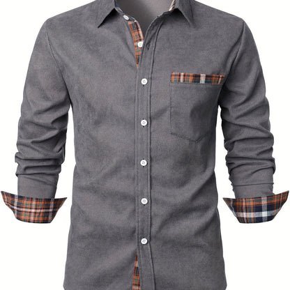 Camisa casual para hombre Modern Fit con detalles a cuadros – Camisa de manga larga elegante para el día a día y la oficina