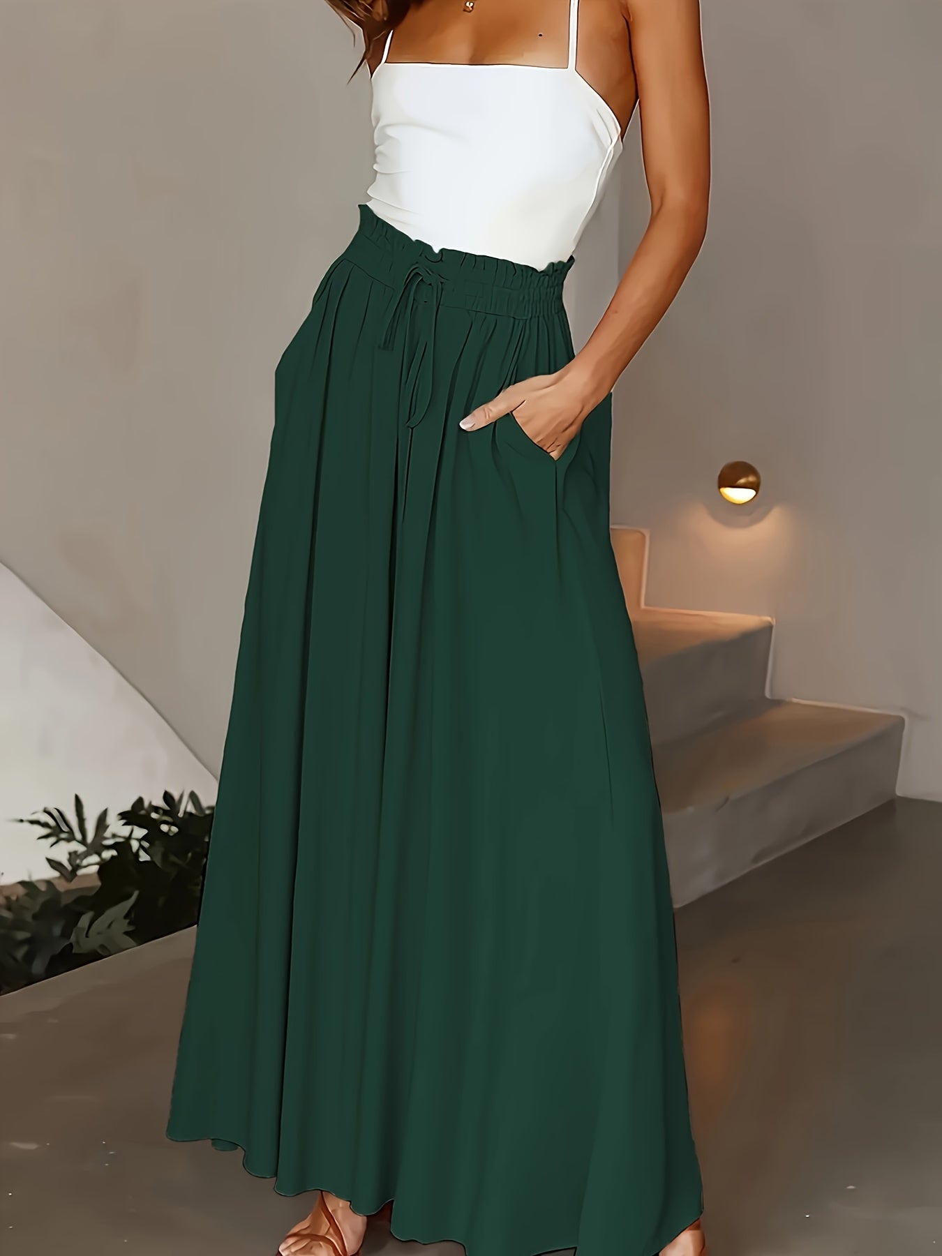 Dames maxirok met hoge taille en wijde pijpen – Elegante vrijetijdsstijl voor lente en zomer