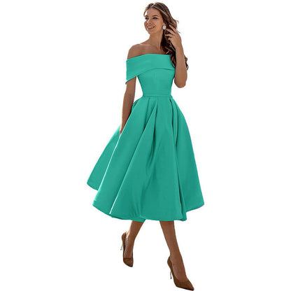 Michelle – Casual strapless satijnen feestjurk