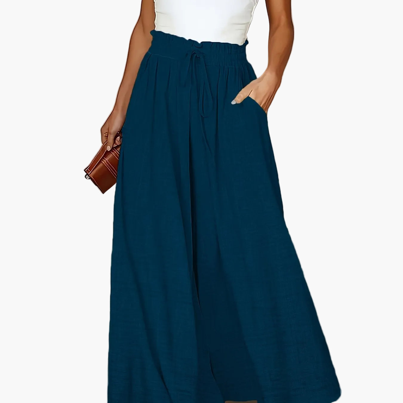 Pantaloni palazzo a vita alta da donna con cintura a fiocco – Stile elegante casual per tutti i giorni e ufficio