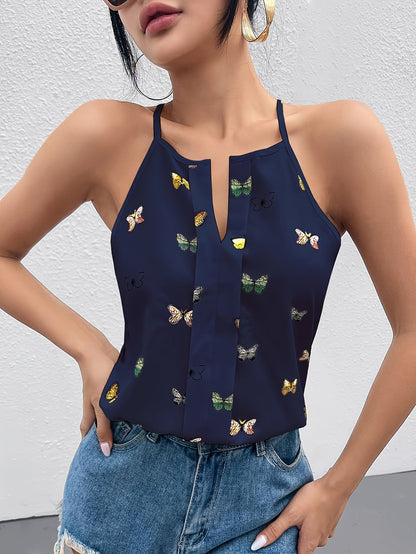 Dame singlet med sommerfuglmønster – Elegant sommertopp for fritid og hverdag