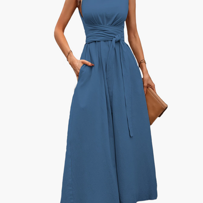 Combinaison sans manches pour femme avec ceinture à nouer et jambes larges – Style décontracté élégant pour le printemps et l'été