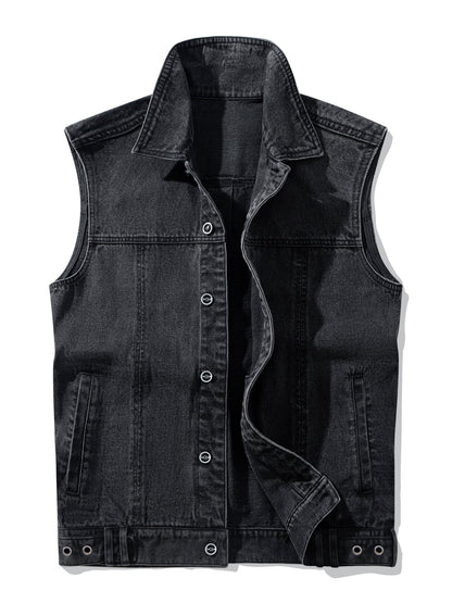 Herre jeansvest i avslappet stil – ermeløs fritidsvest med knappestolpe og krage