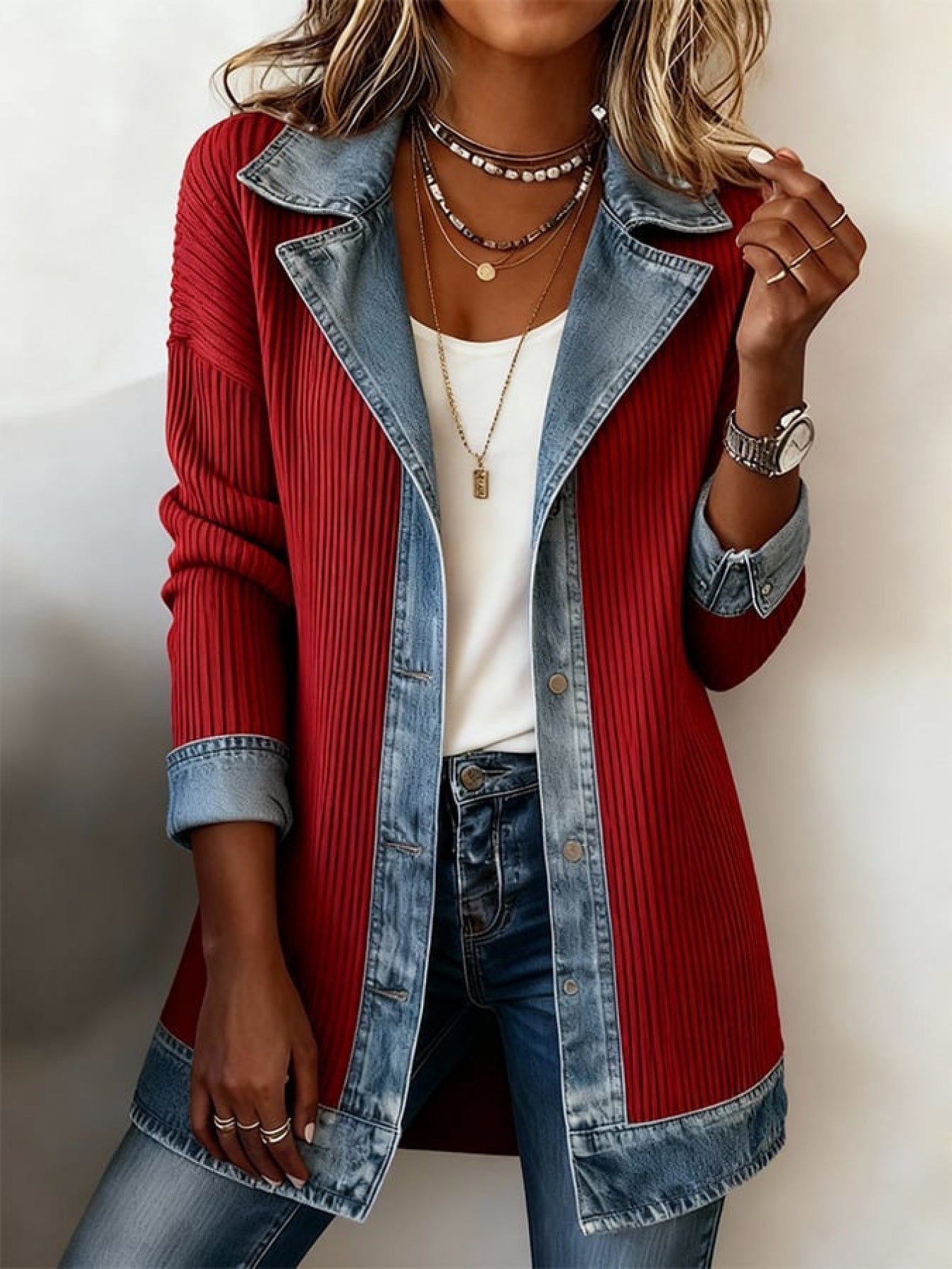 Damen Blazer im Denim-Look, Eleganter Freizeit-Jacke für Büro und Alltag