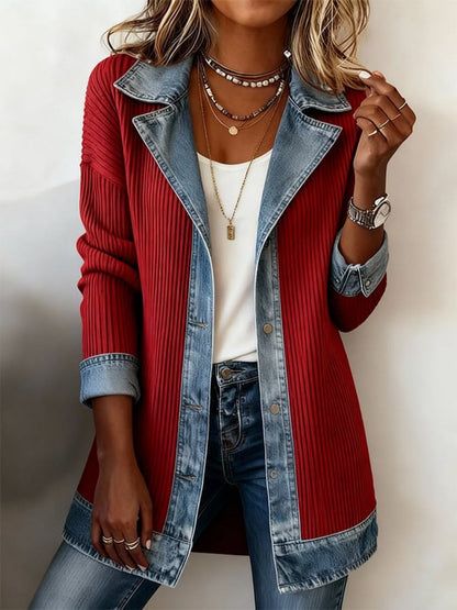 Damen Blazer im Denim-Look, Eleganter Freizeit-Jacke für Büro und Alltag
