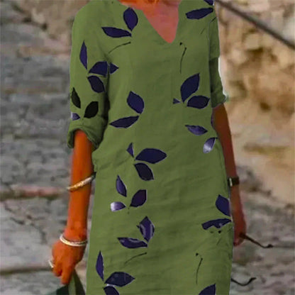 Damen Freizeitkleid mit Blattmuster – Modisches und bequemes Alltagskleid, legerer Stil