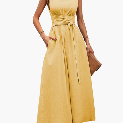 Combinaison sans manches pour femme avec ceinture à nouer et jambes larges – Style décontracté élégant pour le printemps et l'été