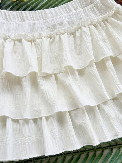 Dame volang miniskjørt med lag – sommerlig fritidsskjørt i feminin stil