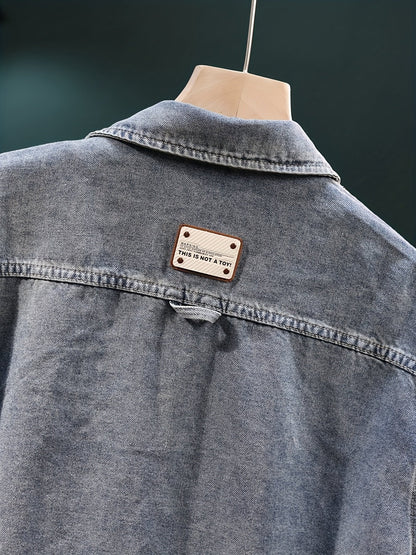 Herre Oversize Jeansskjorte Kortærmet – Fritids- og Urban Style Skjorte med Brystlommer