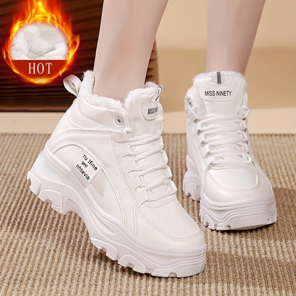 Damen Gefütterte Plateau Sneaker Stiefel Winterschuhe Warm