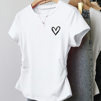 Camiseta para mujer con estampado de corazón y corte moderno – Ideal para día a día y ocio