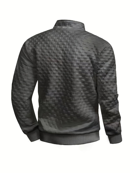 Herren Halbzipper Pullover Stehkragen Sweatshirt Gesteppter Struktur-Stoff