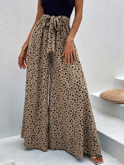 Dames elegante wijde broek met stippen en ceintuur – perfect voor lente & zomer
