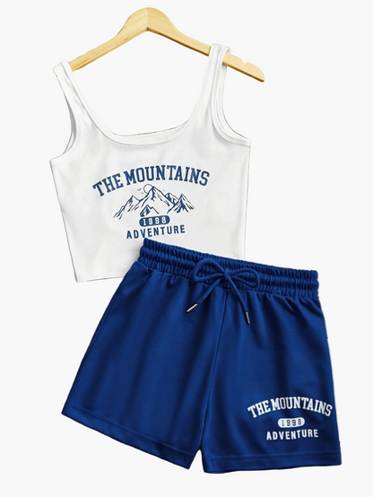 Damski zestaw sportowy na co dzień – The Mountains Adventure top i szorty – letni strój do relaksu