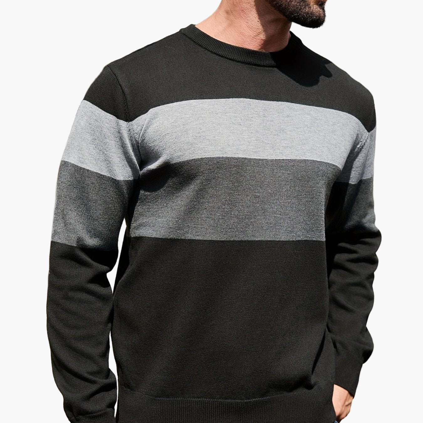 Herren Pullover mit Blockstreifen für Freizeit und Alltag – Moderner Strickpullover, Herbst/Winter, Rundhalsausschnitt