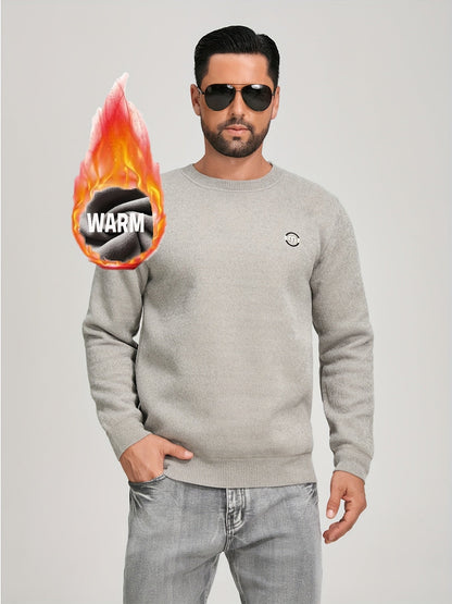 Unisex Winter Pullover Rundhals Grau meliert Warm gefüttert