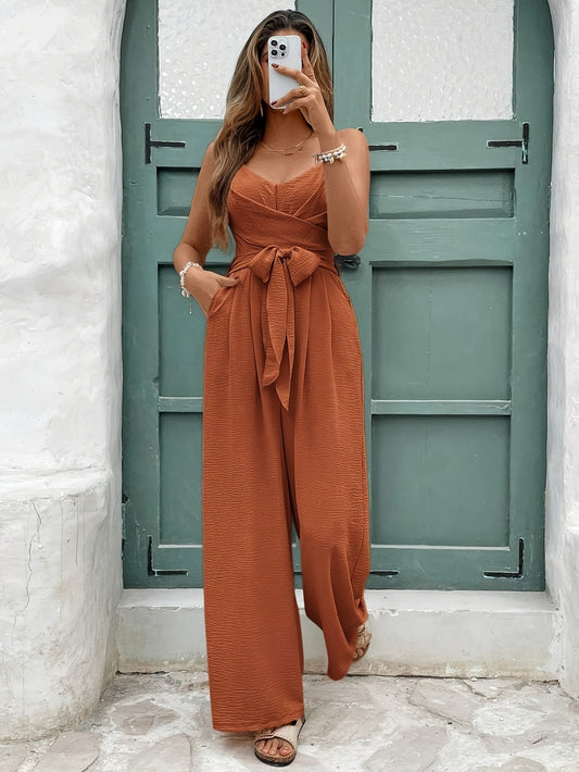 Mono elegante de mujer con cinturón y pierna ancha – Perfecto para primavera y verano