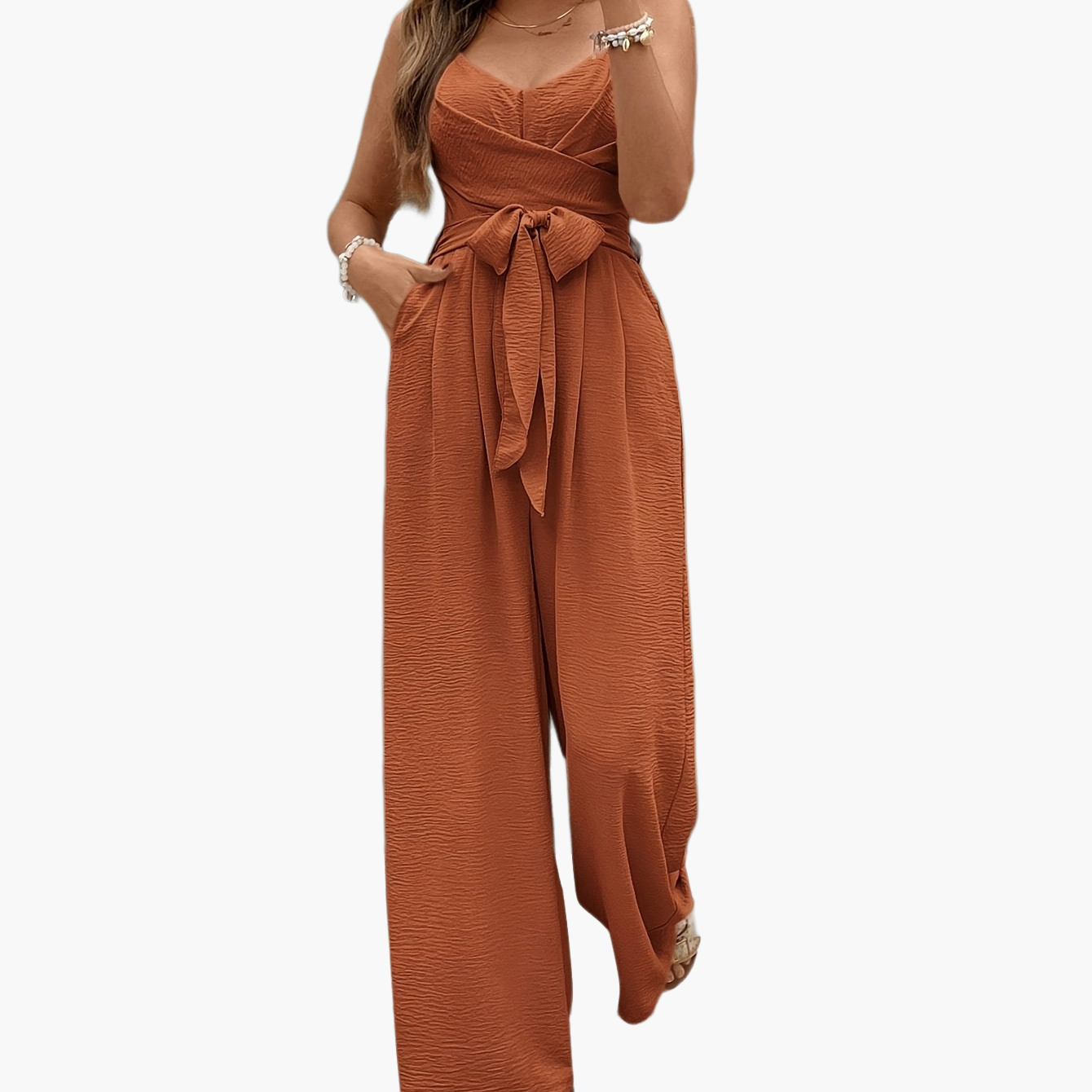 Mono elegante de mujer con cinturón y pierna ancha – Perfecto para primavera y verano