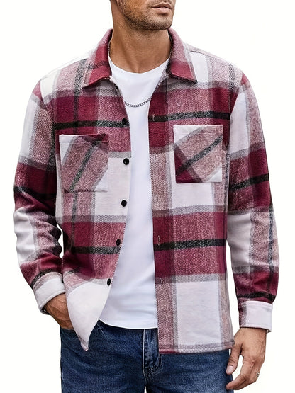 Heren geruit overhemdjack met lange mouwen, revers en een casual uitstraling