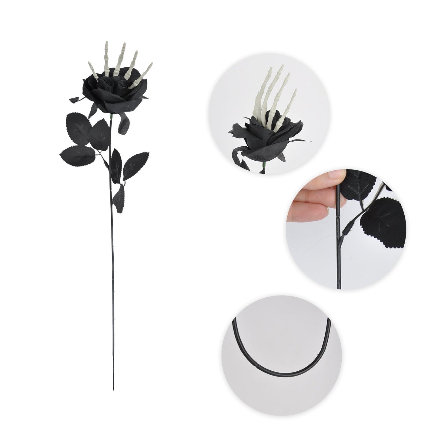 Decorazione di Halloween Rose artificiali con mano scheletro – Decorazione spaventosa per feste di Halloween