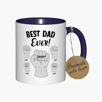 Tasse personnalisée pour hommes – Design Poings Best Dad Ever avec noms des enfants – Cadeau pour pères, fête des pères, anniversaire