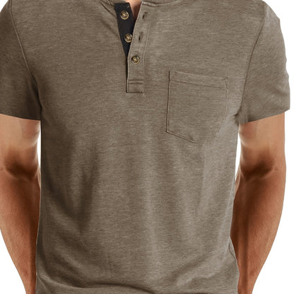 Camiseta Henley para hombre con botonadura y bolsillo en el pecho – Camiseta casual de manga corta para uso diario y tiempo libre