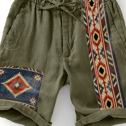 Shorts para hombre con estampado étnico y diseño geométrico – Shorts de ocio a la moda para verano y vacaciones