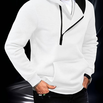 Herren Kapuzenpullover mit diagonalem Reißverschluss Kängurutasche
