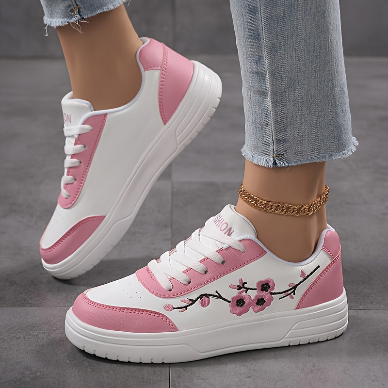 Damen Sneaker mit Blütenstickerei und modernem Streetstyle-Look – Freizeitschuhe für Alltag und Stadt