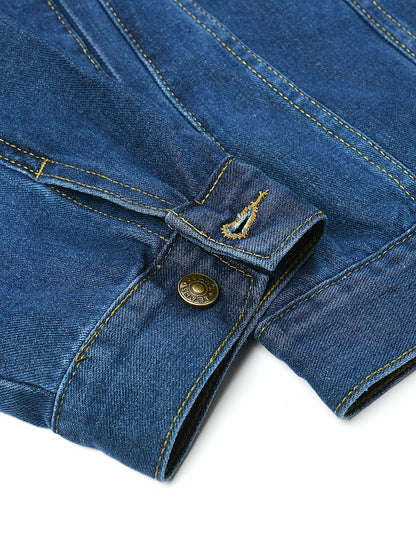 Giacca di jeans da uomo in denim stile classico per tempo libero e uso quotidiano