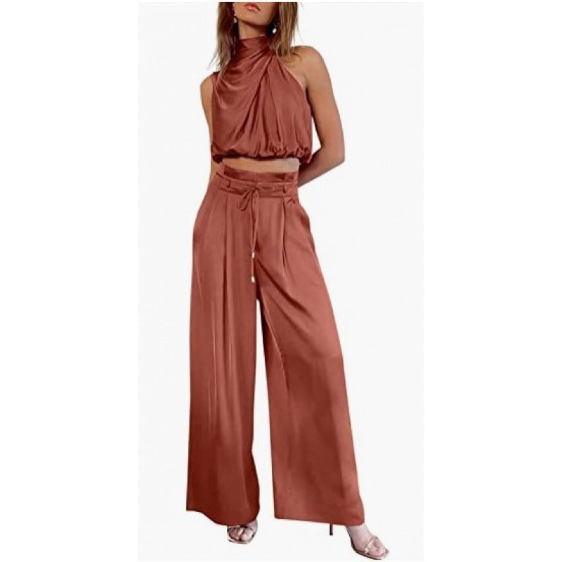 Jasmine – Casual mouwloos topje met midriff en wijde pijpen 2-delige set dameskleding