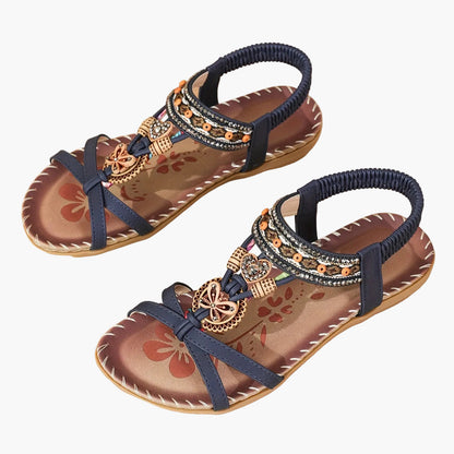 Sandalias bohemias para mujer con decoración étnica de perlas y plantilla cómoda – Tendencia de verano y ocio