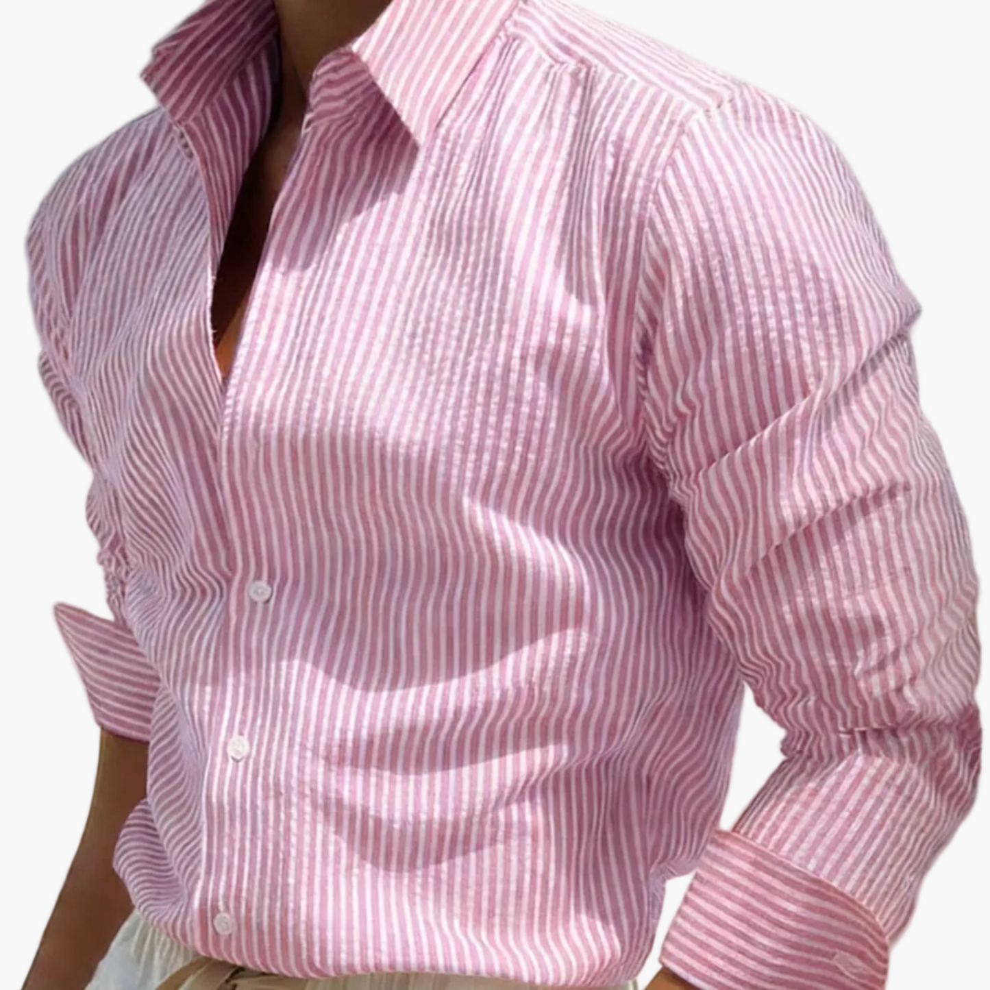 Camicia uomo business casual a righe – Camicia classica a maniche lunghe per ufficio e spiaggia