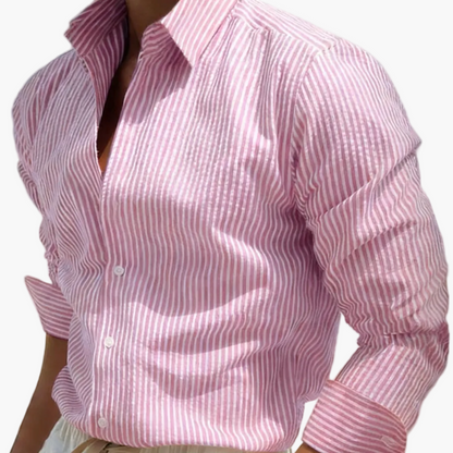 Camicia uomo business casual a righe – Camicia classica a maniche lunghe per ufficio e spiaggia