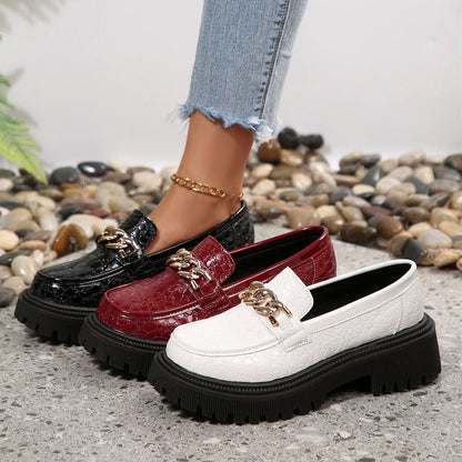 Mocassino chunky da donna con decorazione a catena – Scarpe slip-on alla moda per tutti i giorni e ufficio