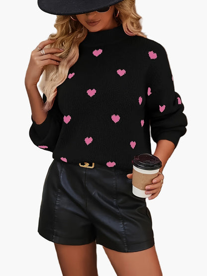 Damepullover i elegant hjerte-design – Moderigtig strikpullover til hverdag og fritid