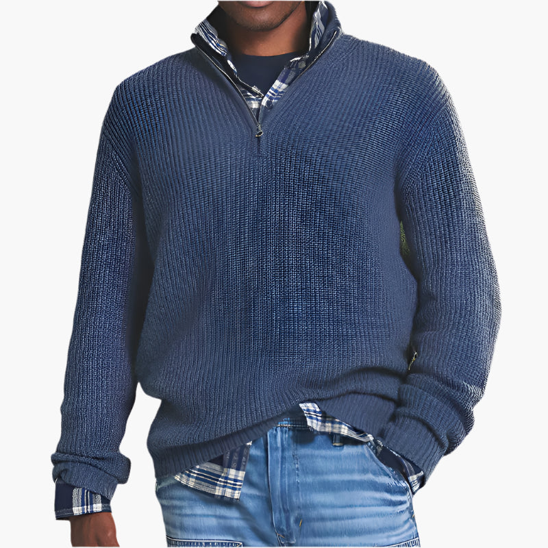 Męski sweter dziany business-casual ze stójką i zamkiem – Modny look na czas wolny i do biura