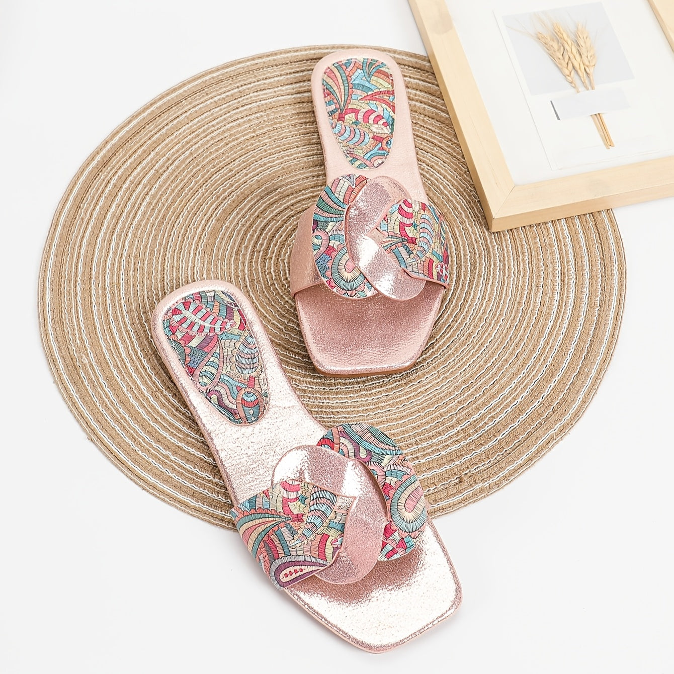 Sandali donna con motivo paisley e design moderno a punta quadrata – Stile elegante per l'estate e il tempo libero