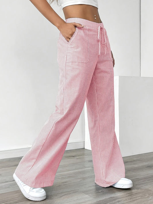 Dames rechte vrijetijdsbroek met streepdessin – Comfortabele broek voor dagelijks gebruik en zomer