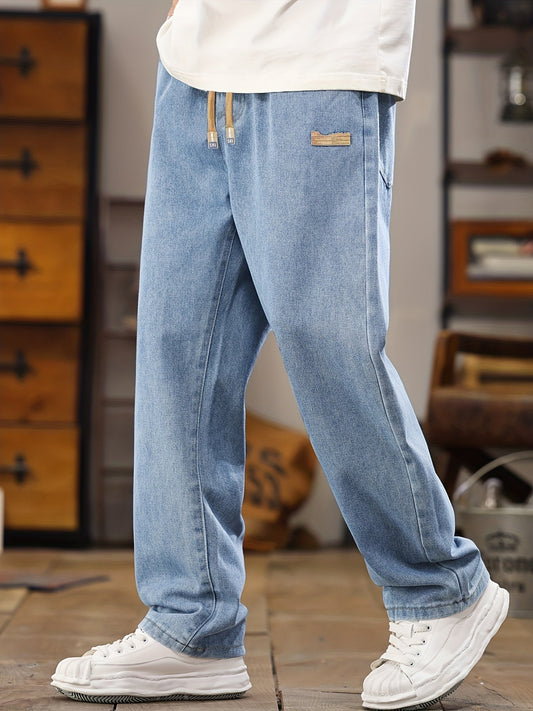 Pantalones jogger de mezclilla para hombre con ajuste relajado – Estilo casual de streetwear con cordón, ideal para tiempo libre y uso diario