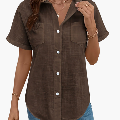 Damen Kurzarm Bluse mit Vogelmotiv – Casual Sommer Hemd mit Brusttasche