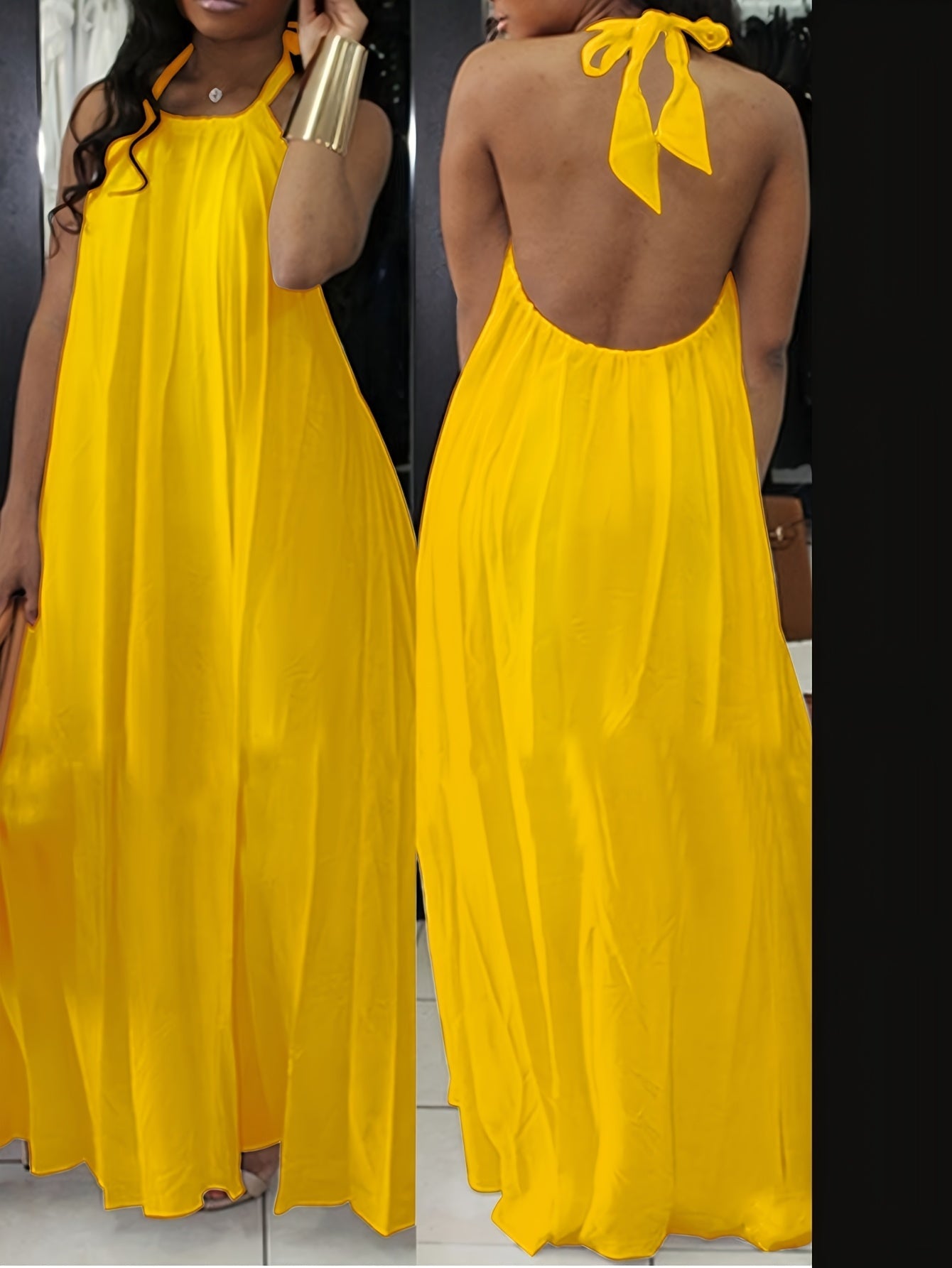 Dame maxikjole rygfri halterneck elegant sommerfest fritid