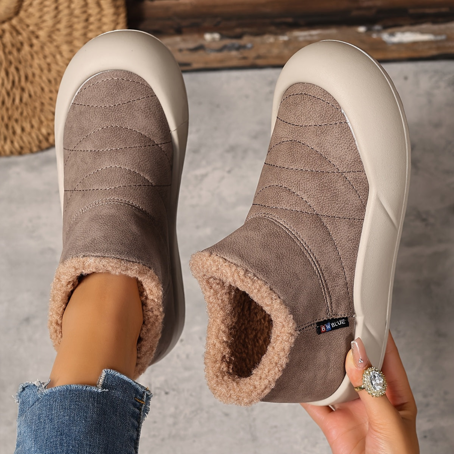 Gefütterte Stiefeletten Damen Winterstiefel Warm Komfortabel mit Profilsohle Grau