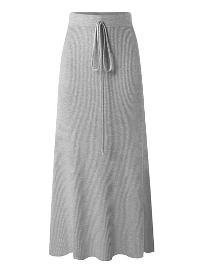 Spódnica midi damska z paskiem do wiązania i prążkowaną strukturą – elegancki look na co dzień i do biura